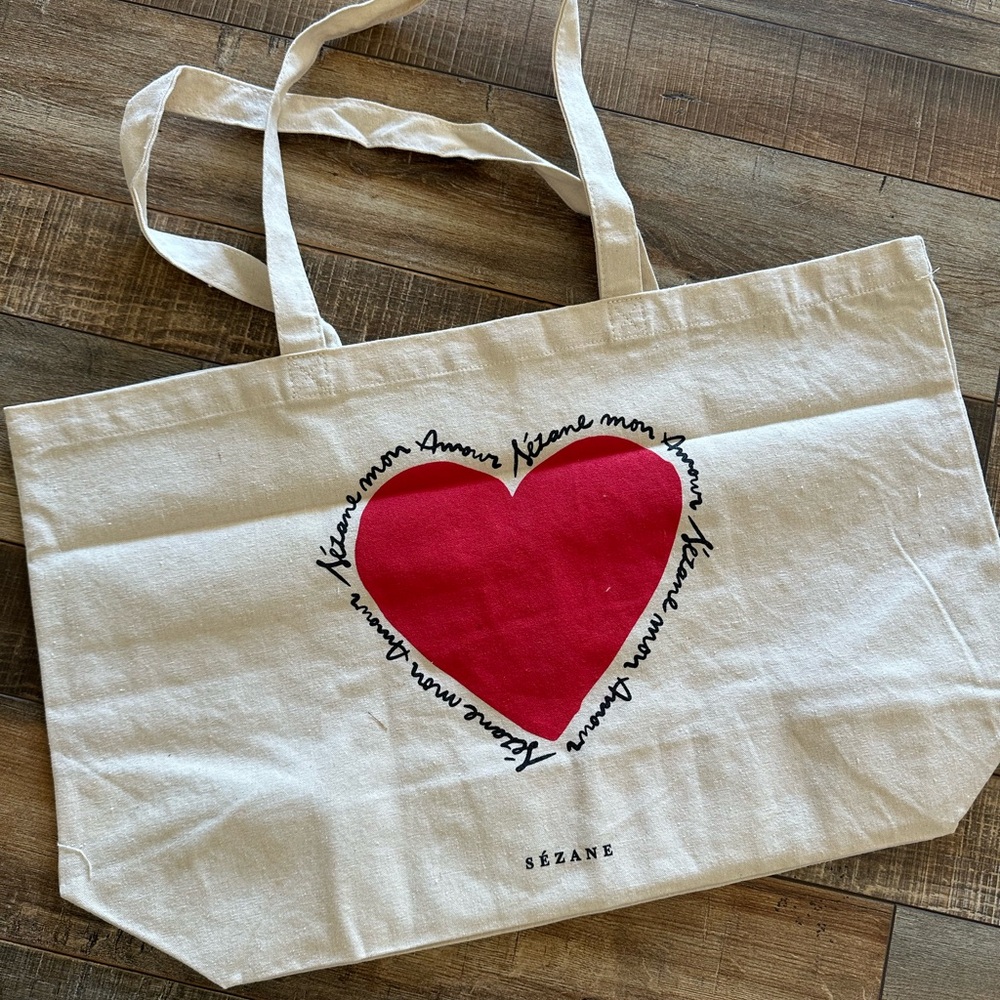 Sézane Canvas Tote with Red Heart